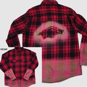 University of Arkansas Razorbacks Bleached Flannel Shirt Medium Ombre Hogs Sooie